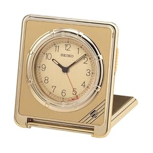 Seiko Travel Alarm Clock Ultra Thin Gold-Tone Case #QUH301FRH