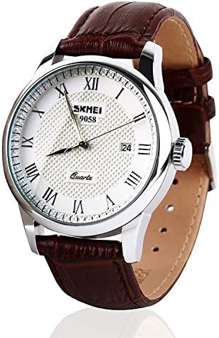 Mens Unique Roman Numeral Fashion Design Quartz Analog Waterproof Wrist Casual Watch Leather Band Brown