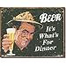 Desperate Enterprises Beer It's What's for Dinner Collectible Metal Sign, Model# 1424 , 16x12
