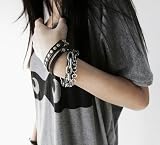 Punk Cool Multi-tier Leather Stud Chain Bangle Wristband Bracelet with Gift Box