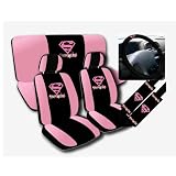 11pc Supergirl Super Girl Pink Logo Low Back Seat Covers with Head Rest Covers, Bench... by BDK