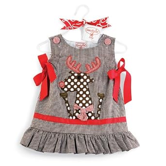 Mud Pie Brown Gingham Jumper with Reindeer Applique