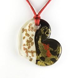 Heart Murano Glass Pendant - Charlotte Black/White