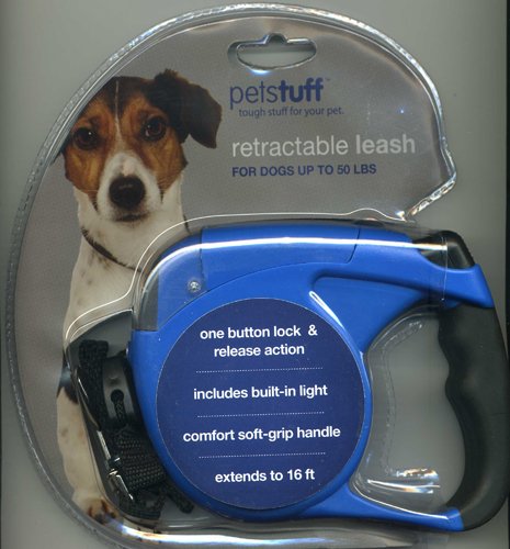 Blue Retractable Leash Small-Medium Dog Up To 50lbs Extends to 16 Feet Built-in Light