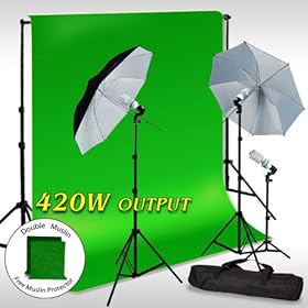 Double Muslin Green Chromakey Backdrop with 420W Photo Studio Lighting Kit, LimoStudio, LMS256