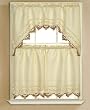 3pc Beige with Embroidered Gold Floral and Pink Rose Kitchen/cafe Curtain Tier and Swag Set