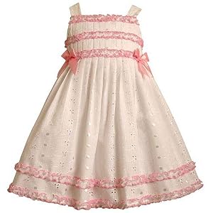 Bonnie Jean Infant Girls Cute White Eyelet Easter Spring Dress 12M-24M