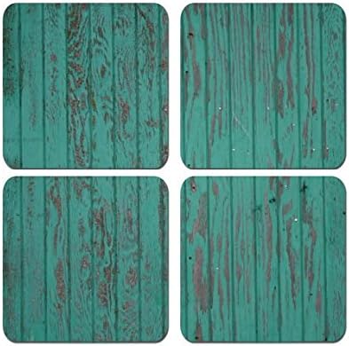 Turquoise Wood - Teal Wood Design Vintage - Set of 4 Coasters 1/4 inch thick Very High Quality