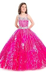 Girls Chiffon/Taffeta/Tulle Crystals Beaded Lace Crystal Applique Flower-Girl Dress 