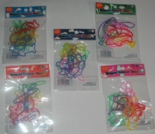 Glitter Shaped Rubber Bands Wristband 5 Pack Set (12 Bands Per Pack) Music Ocean, Sport, Princess, Traffic