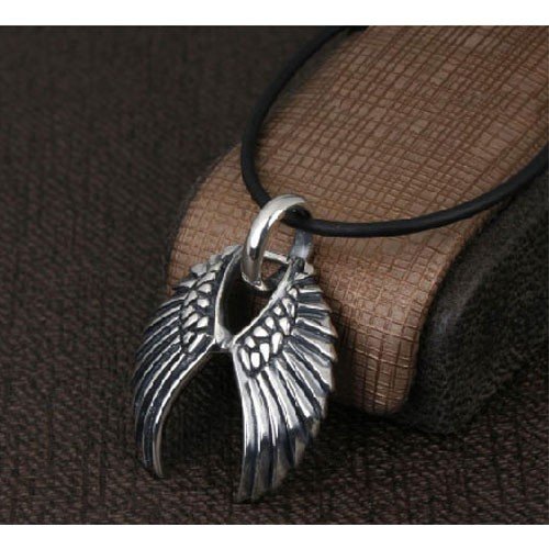 Feather Wing Cross Fine 925 Sterling Silver with Black Rhodium Plated Pendant Necklace with 18 inch Black Greek Rubber Cord