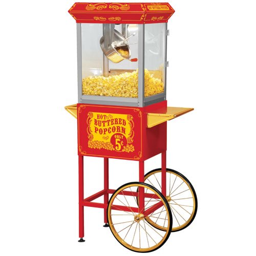 Funtime FT860CR Antique Carnival-Style 8-Ounce Hot-Oil Popcorn Popper with Cart, Red