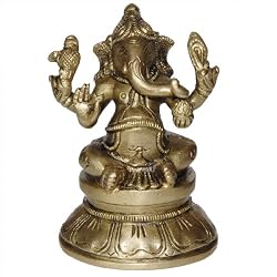 Ganesha Statues Sitting Posture Brass Figurine 2.25 x 2 x 3.5 inches