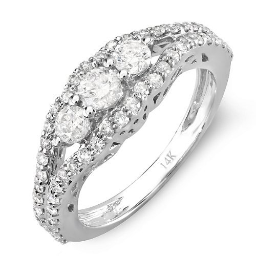 14k White Gold Round Diamond Ladies Bridal 3 Stone Engagement Ring (1.25 cttw)