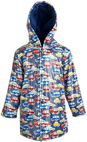 Wippette Baby Boys Hooded Waterproof Fleece Lined Car Traffic Raincoat Jacket - Blue (12 Months)