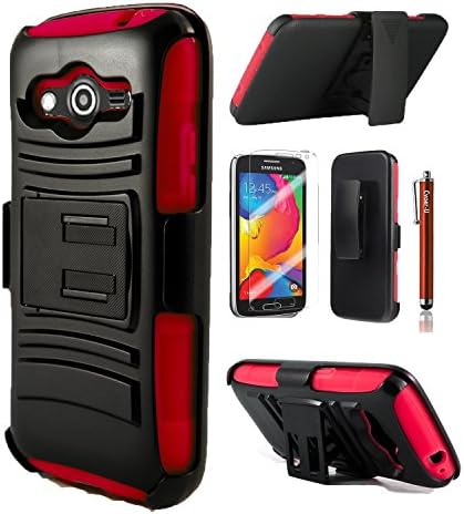 Cover-U® Samsung Galaxy Avant G386 Extreme Rugged Dual Layer Kickstand Combo Case with Belt clip Holster Red/Black Included [Premium Screen Guard + Cover U (TM) Stylus Pen + Anti-Dust Plug]