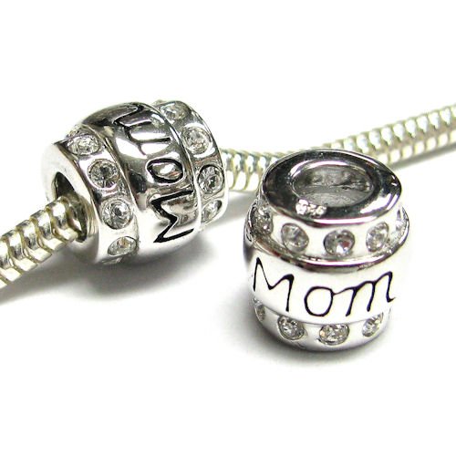 Sterling Silver Mom Mother Cz Crystal Bead For Pandora Troll European Story Charm Bracelets
