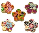 Pack of 25 Flower Print 2 Holes Flower Shape Wooden Buttons, for Sewing, Scrapbooking, Embelishments, Crafts, Jewellery making, shabby chic, Knitting, 17x17mm