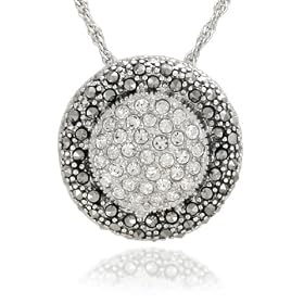 Sterling Silver Marcasite Crystal Button Pendant, 18 by Amazon.com Collection