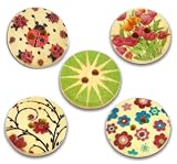 Pack of 25 Mixed Multicolour Flower Print 2 Holes Round Wooden Buttons, for Sewing, Scrapbooking, Embelishments, Crafts, Jewellery making, shabby chic, Knitting, 18mm