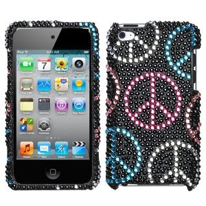 APPLE IPOD TOUCH 4 4G DIAMOND COLORFUL PEACE SIGNS FRONT AND BACK CASE COVER PROTECTOR