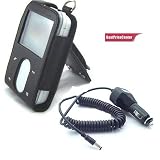 Black Leather Case for Creative Zen Vision:m + Black Car Charger Cigarette Lighter Adapter for Creative Zen Vision M
