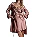 Amybria Women Silk Lace Long Sleeve Pajamas Robe One Set