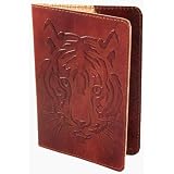 Hand Made Genuine Leather Passport Cover - Fair Trade - Tiger Print, Brown