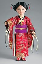 Akai Hime Japanese Outfit ~ Includes a Kimono, Sandals & Hair Sticks and fits the 18 inch Slim all Vinyl Dolls like Carpatina & Stardust Classics & Magic Attic
