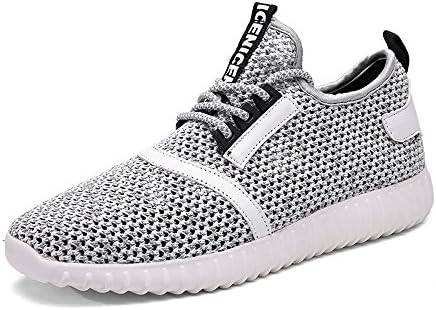 MWSC Men Breathable Mesh Fly Weave Athletic Fashion Sneaker Running Shoes,White,US 9