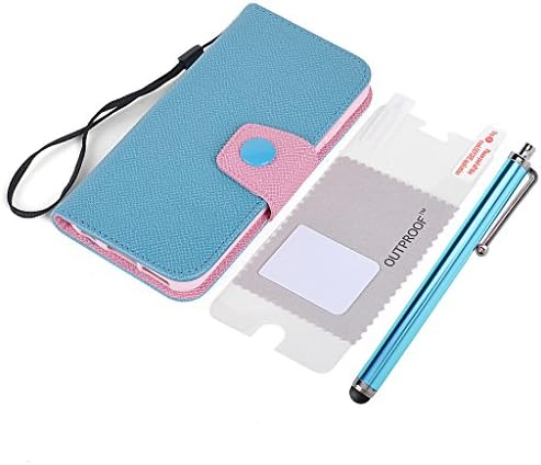 OutProof Fashion-designed Colorful Protective Built-in Slot PU Leather wallet Case for iPhone 6 4.7" (Blue+Pink)