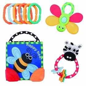 Sassy 4 Piece Newborn Rattle and Teether Gift Set: Baby