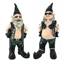 Big Sale Gnoschitt and Gnofun Pair of Biker Garden Gnomes Statue Motorcycle Leather 21 Inch Figures