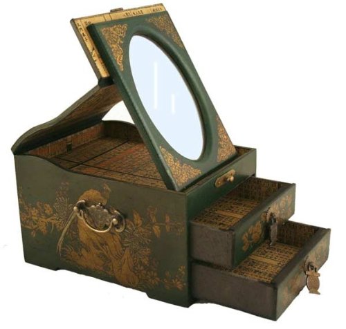 Vintage Chinese Jewelry Keepsake box W. Leather Surface