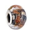 Pandora Style Charm Bead (Z337) Glass Style (14mm x 10mm) (fits Troll too) ~ Black and Silver Core with Copper Glitter Overlay