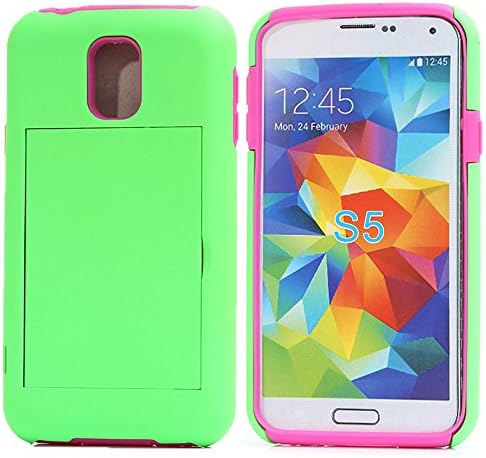 Samsung Galaxy S5 case,Coolpin (TM) Samsung Galaxy S5 Case Card Slot Steady Design Fashion and Cool Cheap Scratch-resistant Case Cover For Samsung Galaxy S5. (green+rose red)