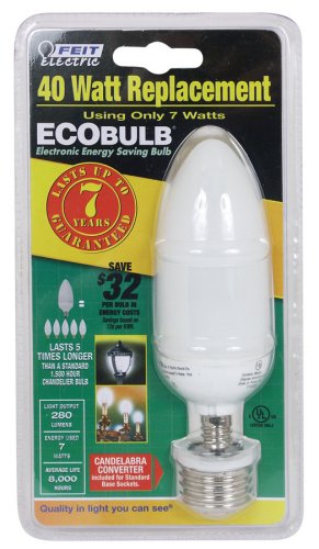 Feit Electric ESL7C 7-Watt Compact Fluorescent Chandelier Bulb with Candelabra Base (40-Watt Incandescent Equivalent)