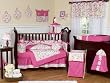 Pink and Green Circles Modern Baby Bedding - 9 pc Crib Set