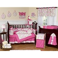 Pink and Green Circles Modern Baby Bedding 9pc Crib Set