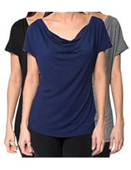 Apparel: Free to Live Mens Short Sleeve Cowl Neck Tops, Black/Charcoal/Navy, L (Pack of 3) - Free to Live