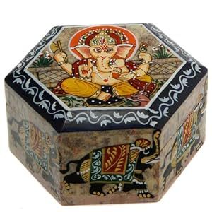 Small Hexagonal Marble Box with Ganesh Painting
