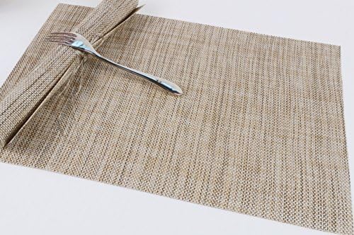 Inton PVC Insulation Heat Insulation Stain-resistant Dining Room/Restaurant Placemats, Sets of 2,4,6,8 (Flaxen)