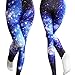 Womens Fashionable Digital Print Galaxy/Space Graphic Design Stretch Seamless Leggings(Dark Blue/Blue), One Size