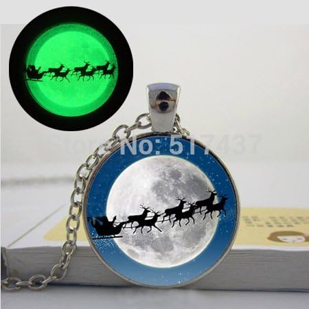 Pretty Lee Christmas Jewelry Santa Claus Santa'S Sleigh Reindeer Necklace Art Pendant Deer Necklace Glass Glowing Necklace Pendant