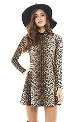 Turtleneck Leopard Print Polyester Evening Dress 