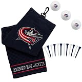 NHL Columbus Blue Jackets Embroidered Golf Towel, Golf Balls & Multicolored Tees Gift Set