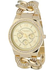Akribos XXIV Womens AK558YG Quartz Multi-Function Crystal Accented Twist Chain Watch