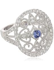 Sterling Silver Round Created Blue Ceylon Sapphire with Created White Sapphire Ring, Size 7