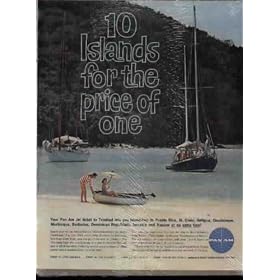 10 Islands for the price of one. Your Pan Am Jet ticket to Trinidad lets you island hop to Puerto Rico, St. Croix, Antigua, Guadaloupe, Matinique, Barbados, Dominican Republic / Haiti, Jamaica and Nassau AT NO EXTRA FARE! ..... 1961 PAN AM / PAN AMERICAN ad, A1317