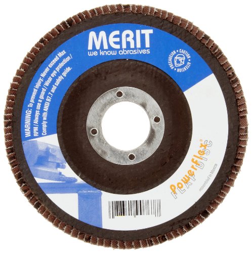 Merit High Density Powerflex Abrasive Flap Disc, Type 27, Fiberglass Plate, Zirconia Alumina, 7/8 Arbor, 7 Diameter, Grit 36 (Pack of 1)
